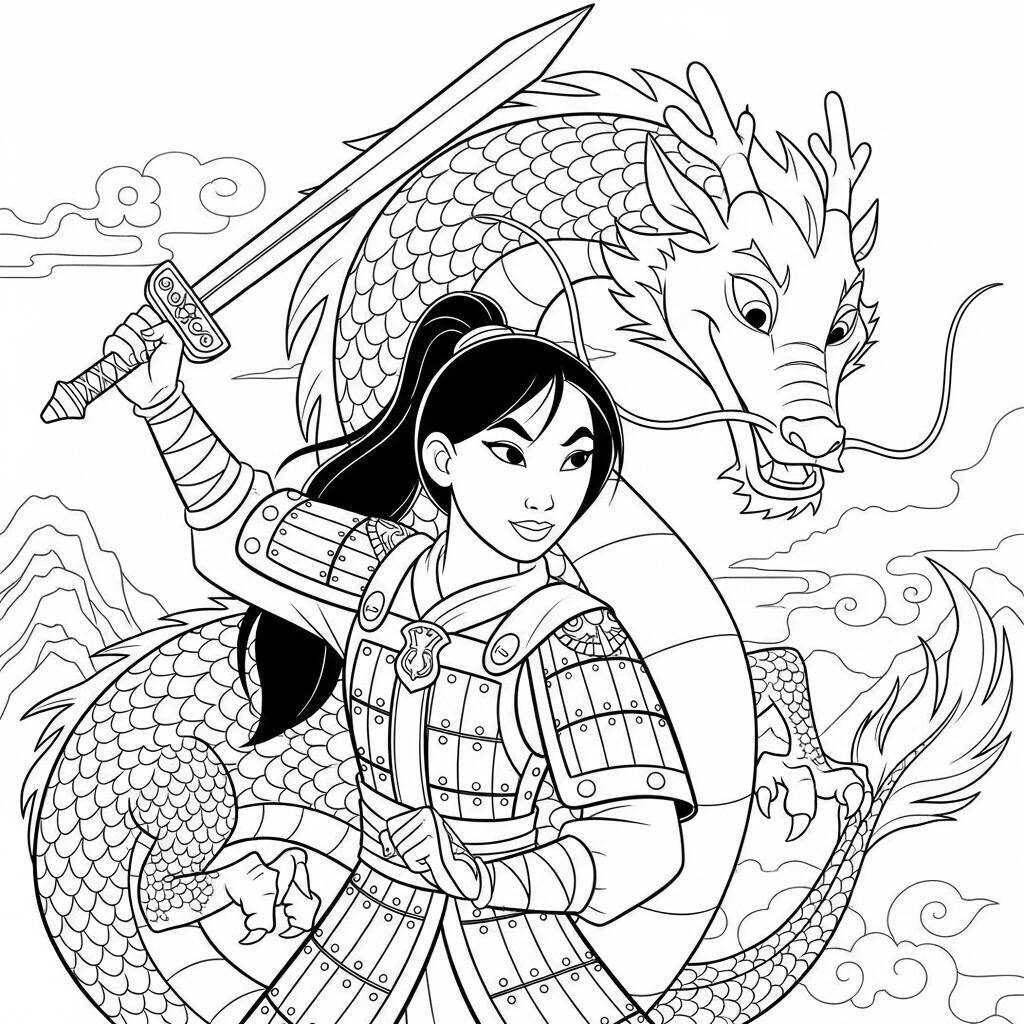 Desenho da Princesa Mulan da Disney para Colorir