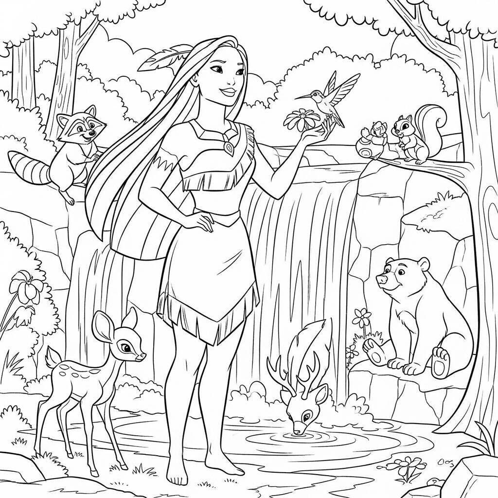 Desenho da Princesa Pocahontas da Disney para Colorir