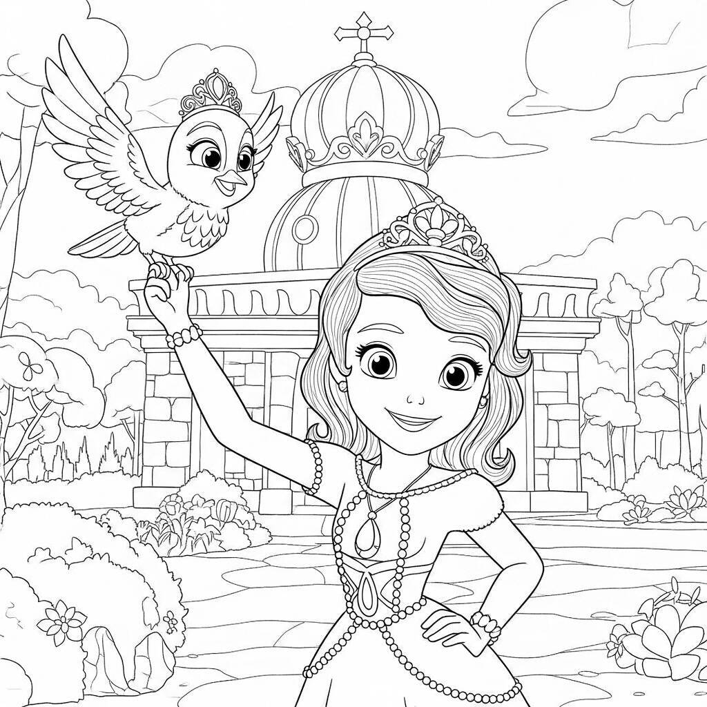 Desenho da Princesa Sofia com o Pássaro da Disney para Colorir