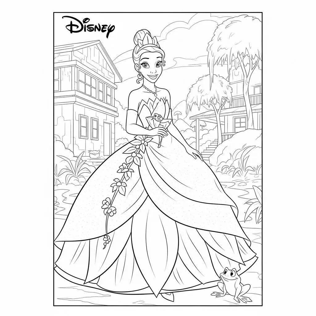 Desenho da Princesa Tiana da Disney para Colorir