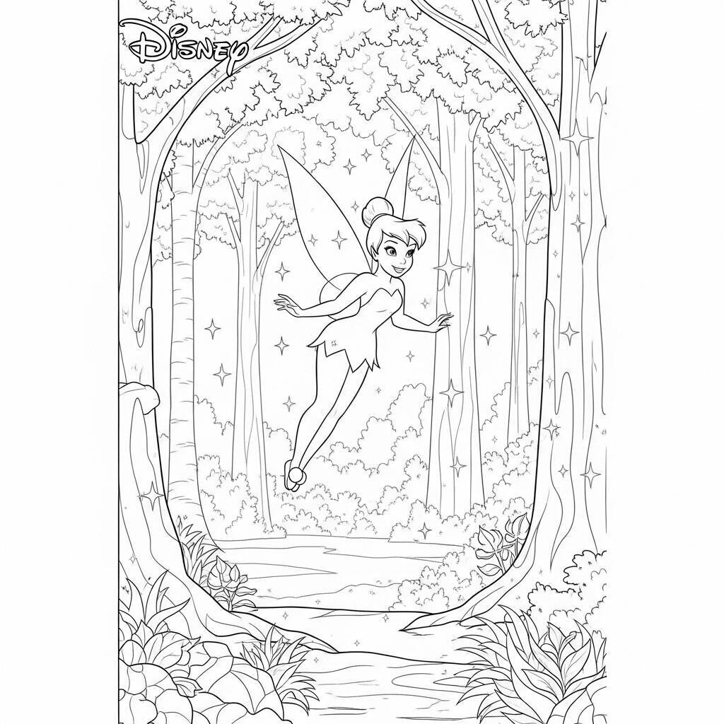 Desenho da Princesa Tinker Bell voando da Disney para Colorir