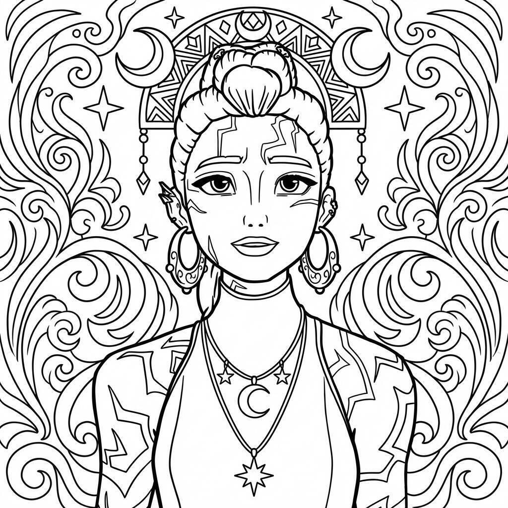 Desenho da Rumi com adornos para colorir