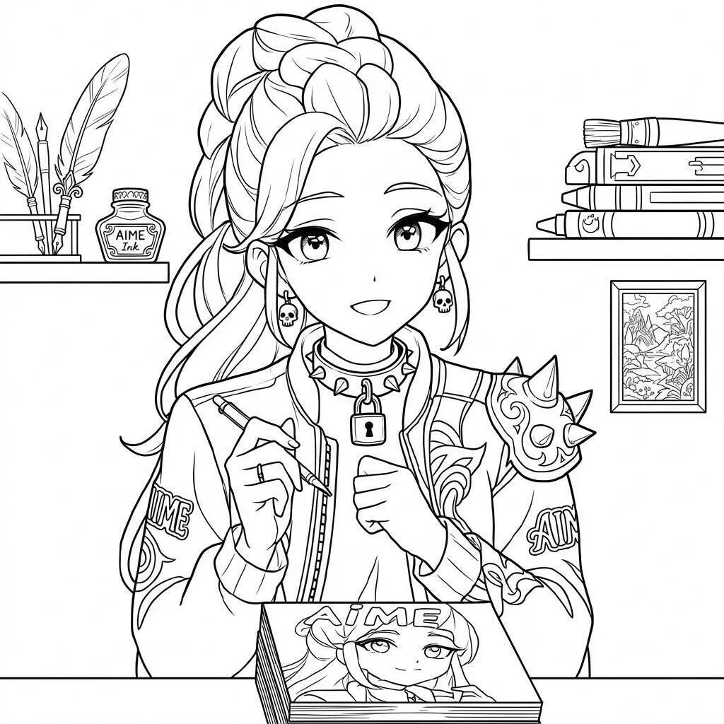 Desenho da Rumi com caderno para colorir