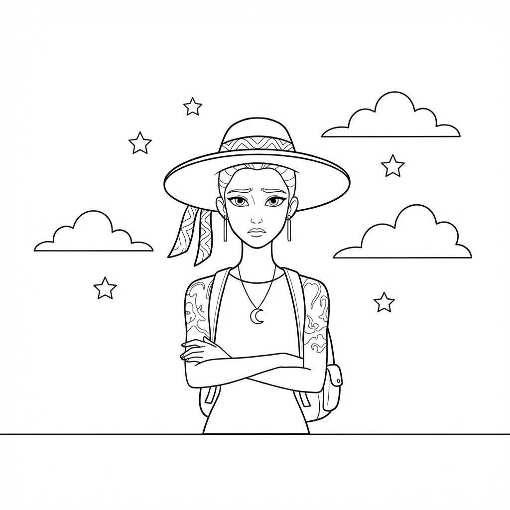Desenho da Rumi com chapéu para colorir