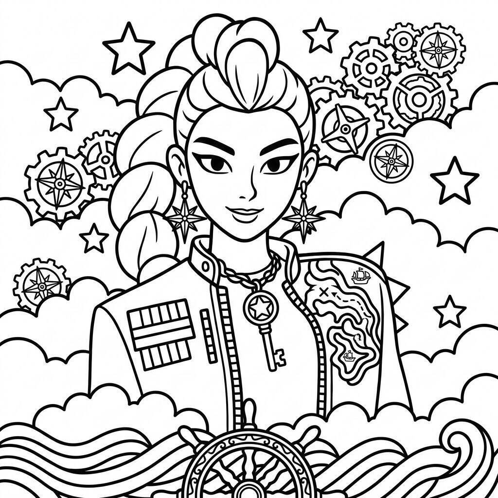 Desenho da Rumi com engrenagens para colorir
