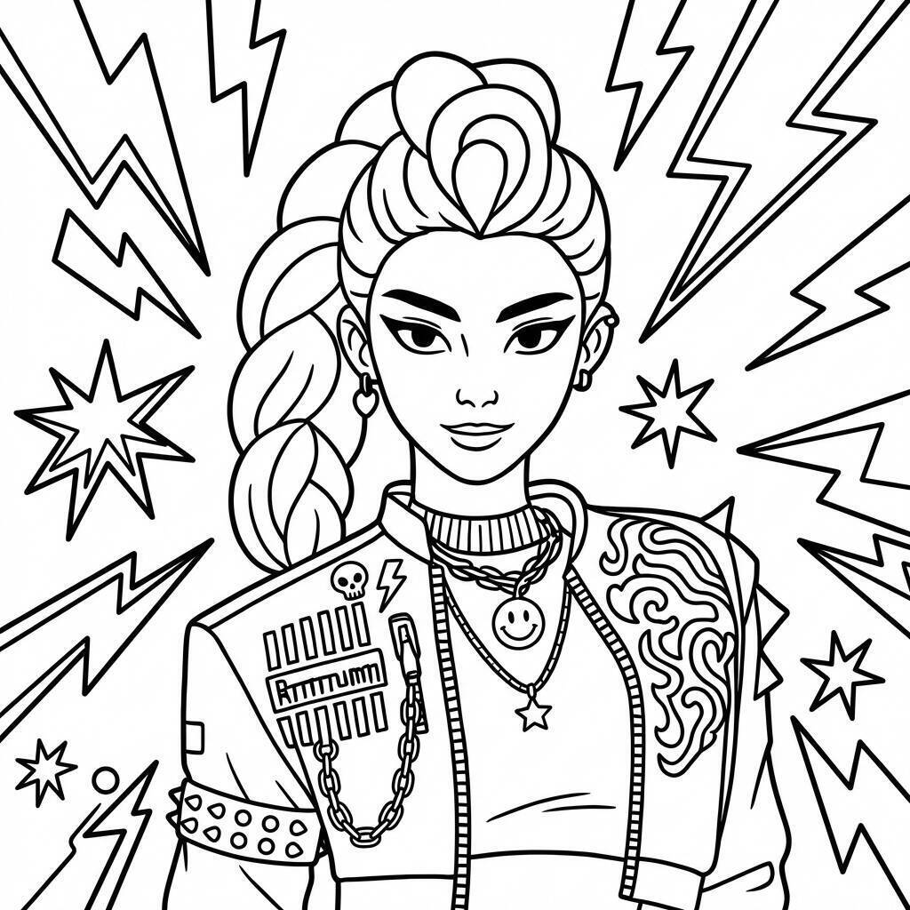 Desenho da Rumi com estilo punk para colorir
