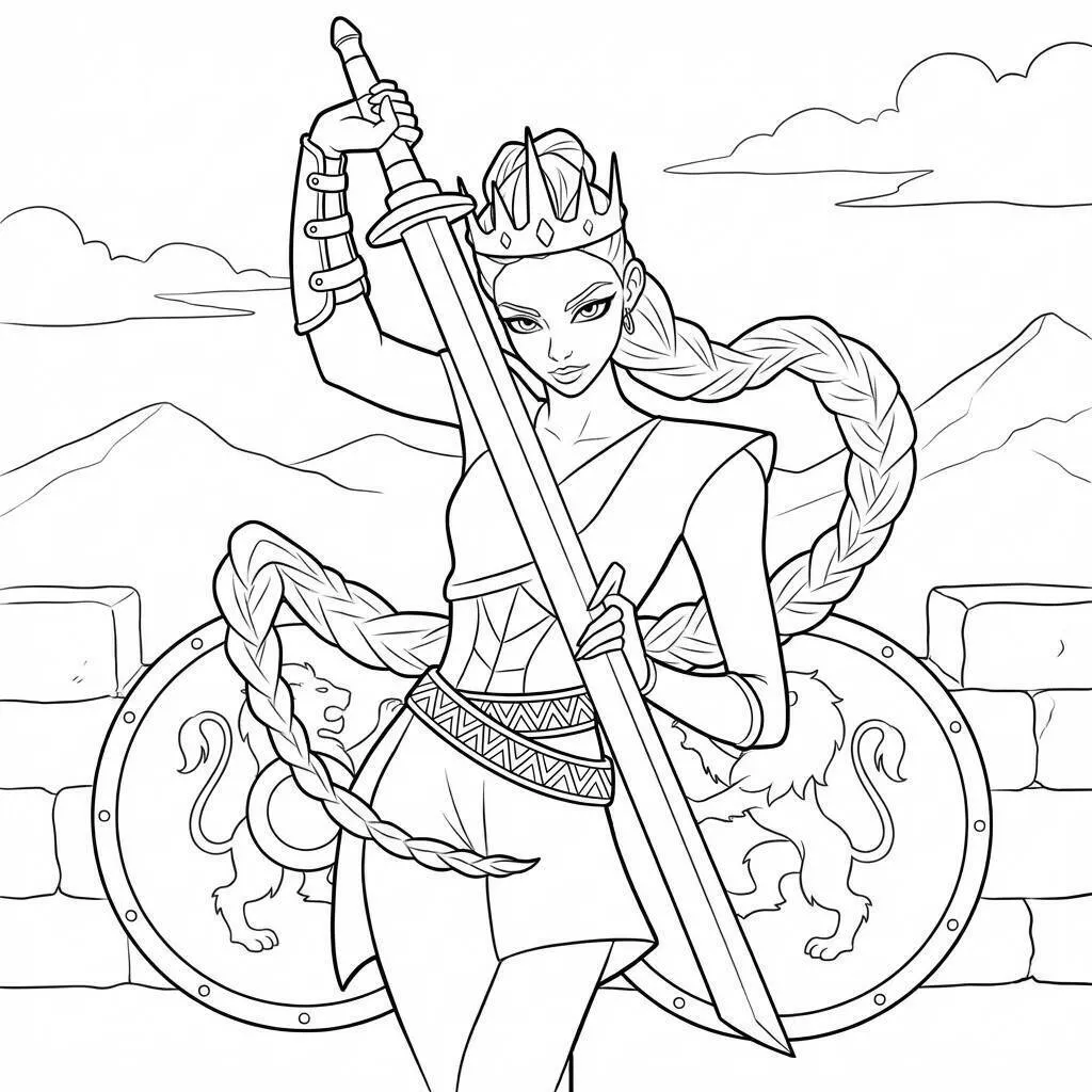 Desenho da Rumi com uma espada para colorir