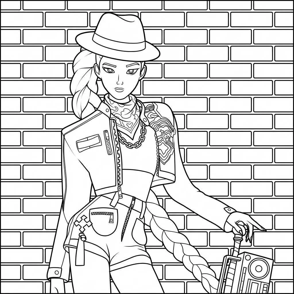 Desenho da Rumi estilosa com um rádio para colorir