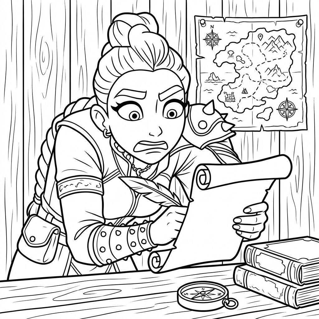 Desenho da Rumi lendo um mapa para colorir