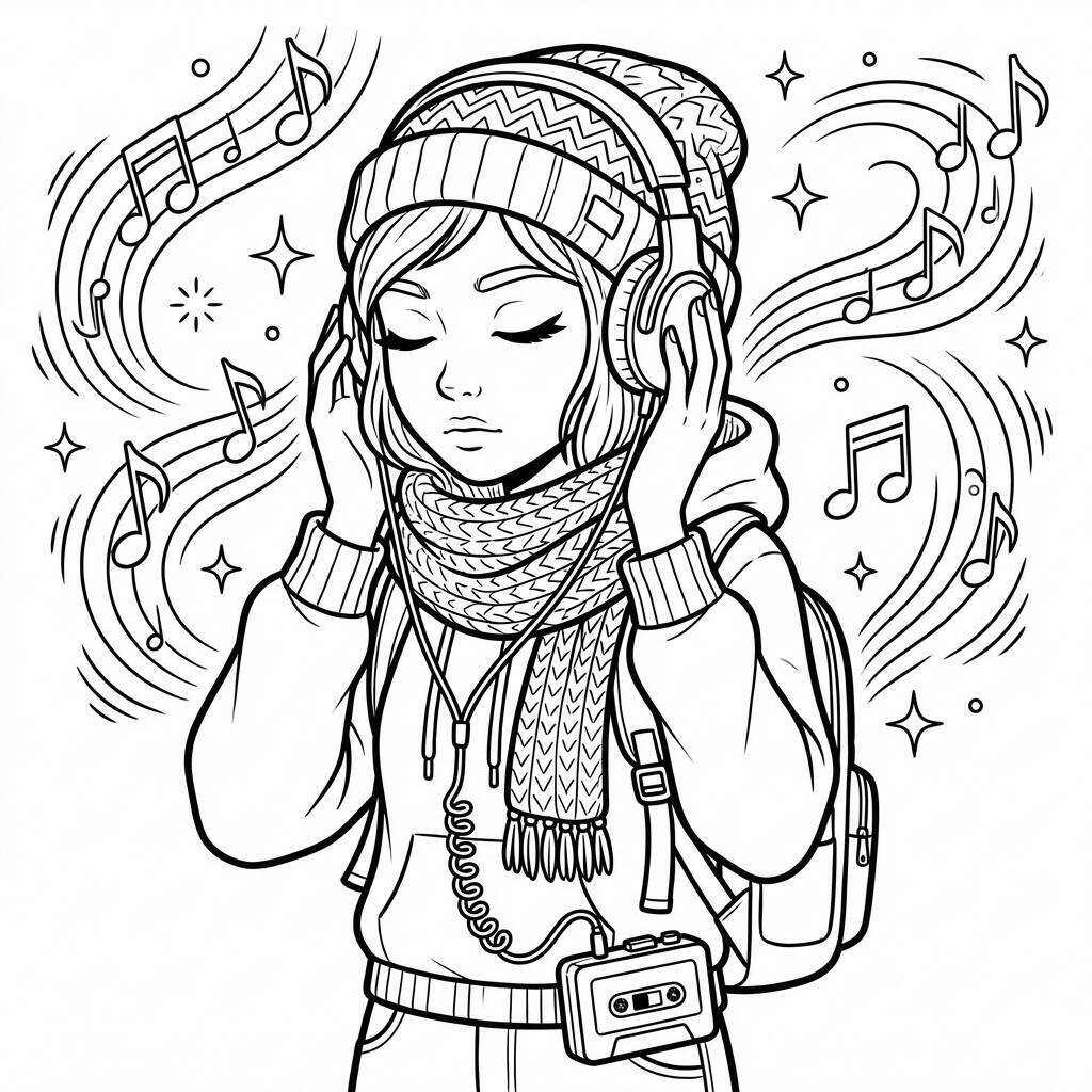 Desenho da Rumi ouvindo música para colorir
