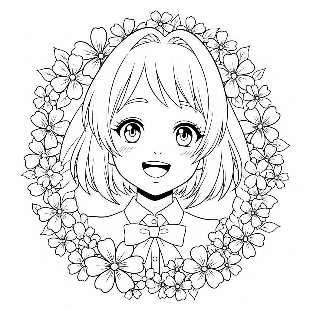 Desenho da Sakura em Estilo Simples para Colorir
