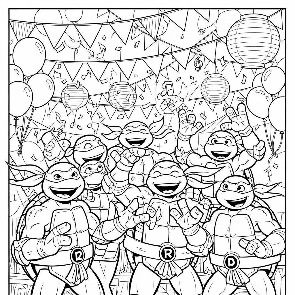 Desenho-da-Tartaruga-Ninja-em-um-Festival-para-Colorir Coloriage Tortue Ninja lors d'un festival