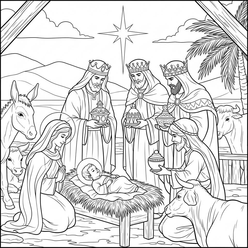 Coloriage Visite des Mages