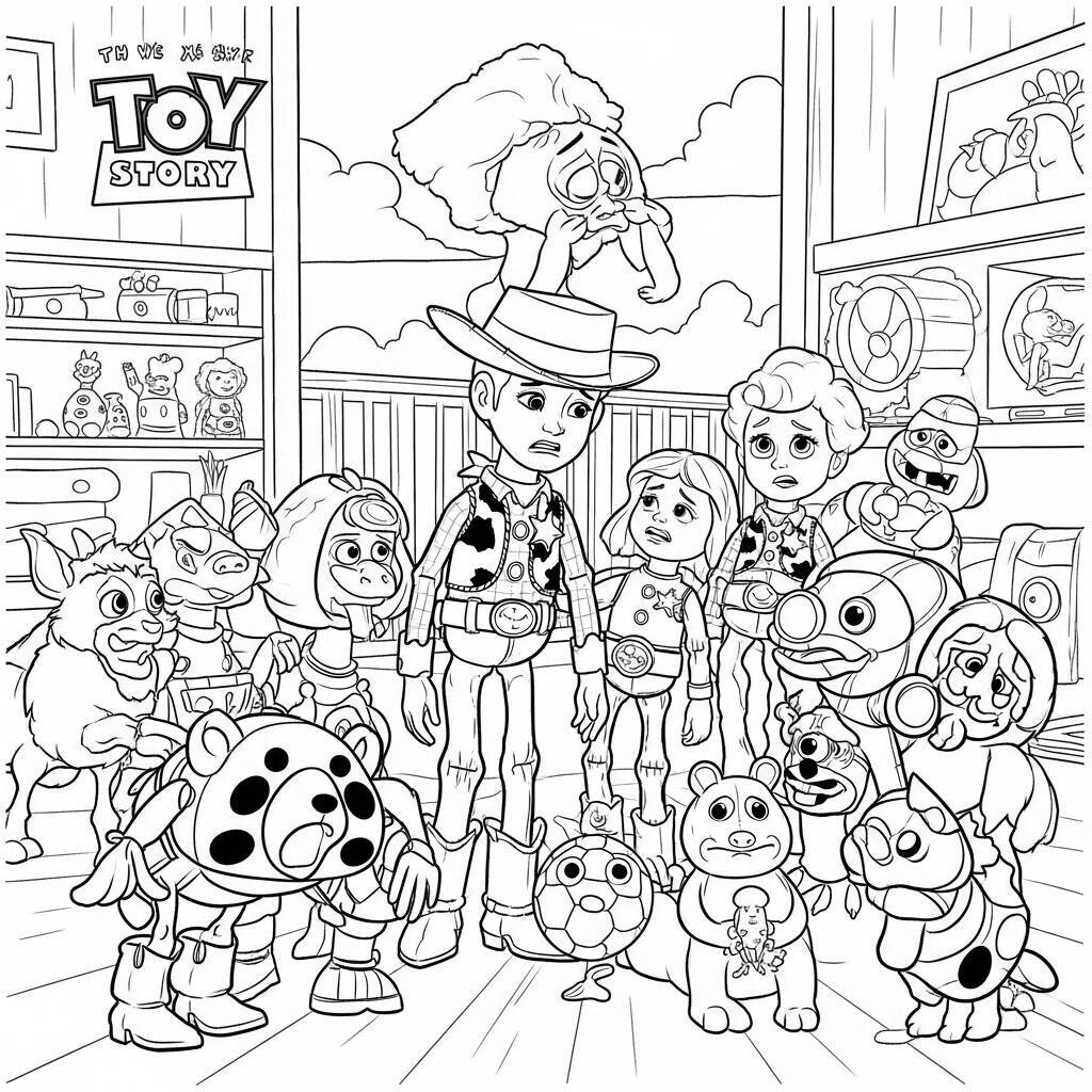 Desenho da cena de despedida do Toy Story para Colorir