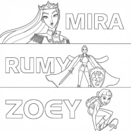 Desenho das Guerreiras do K-Pop com Mira, Rumi e Zoey para colorir