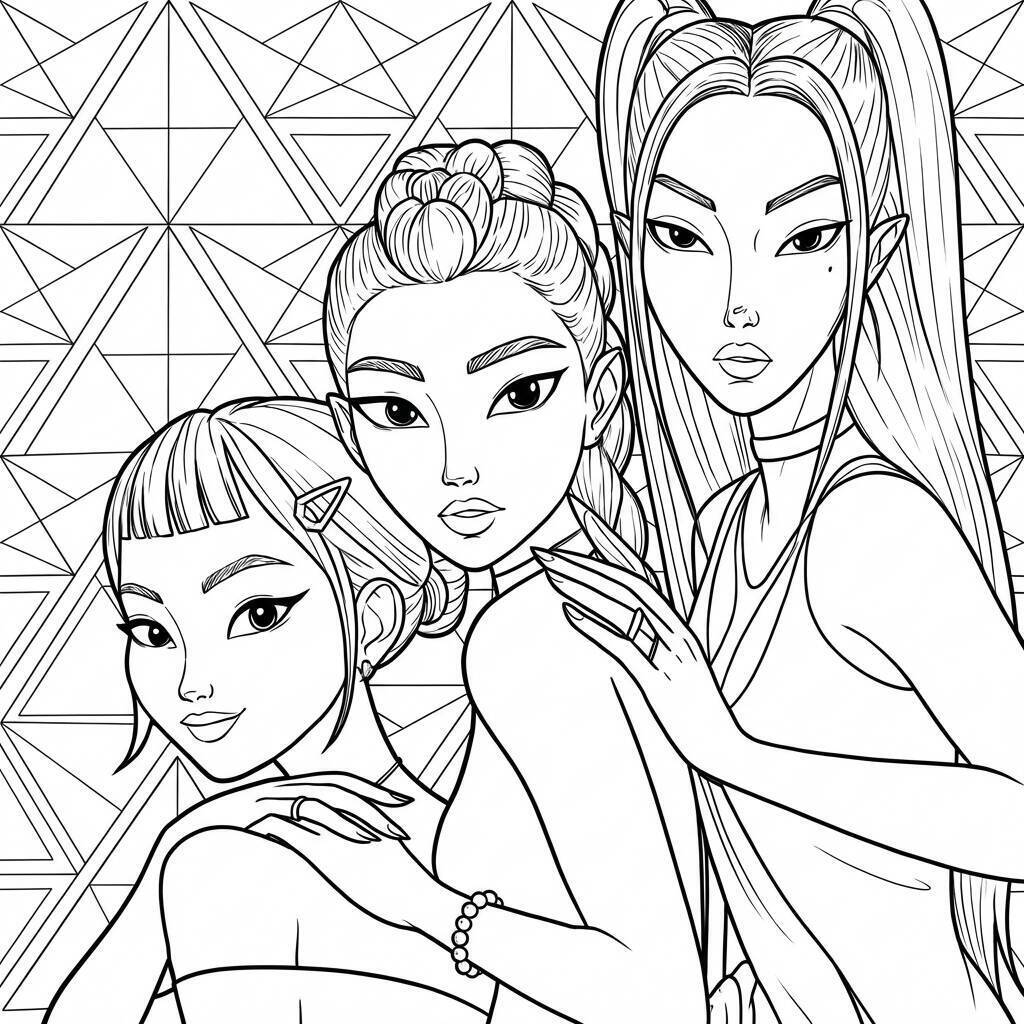 Desenho das Guerreiras do K-Pop para colorir