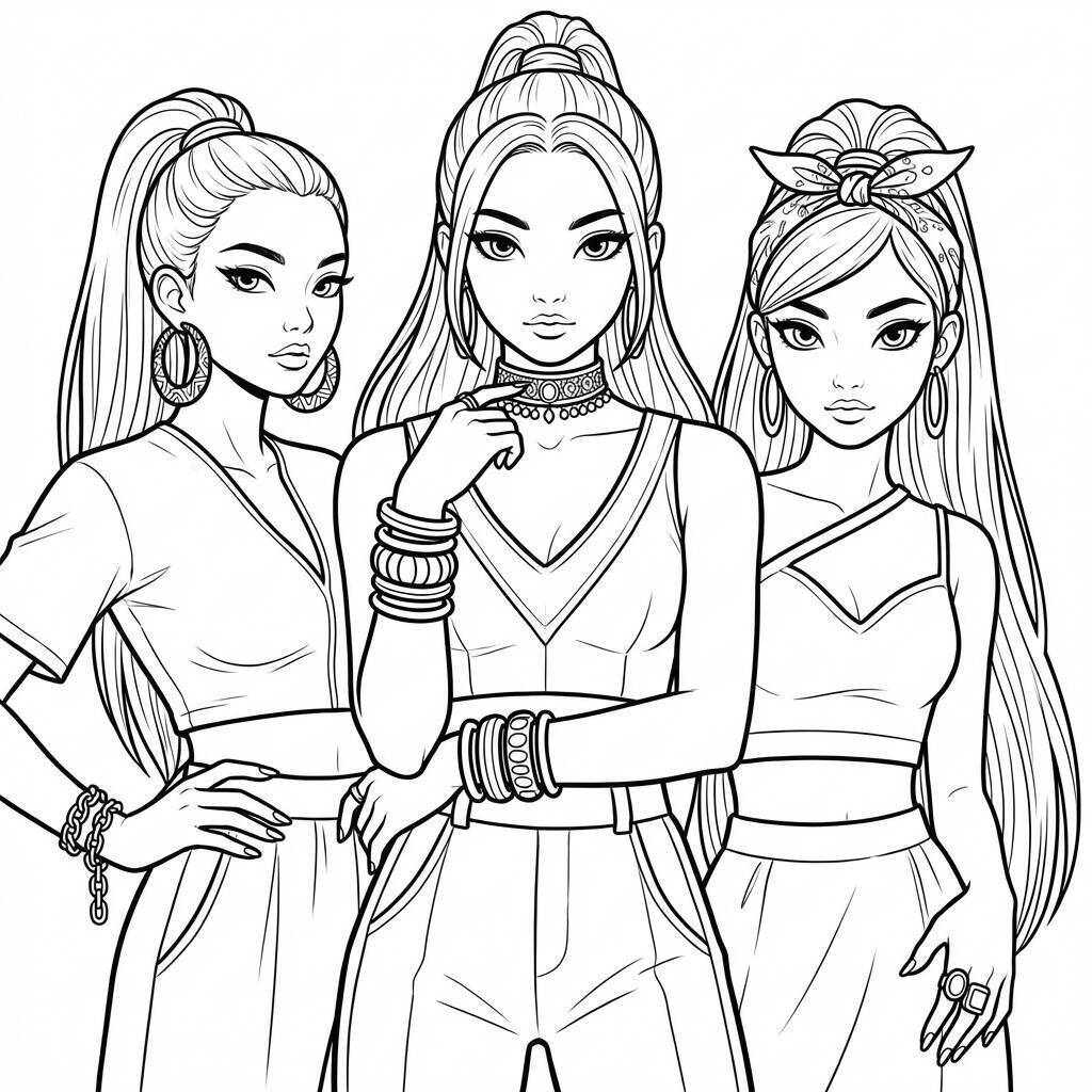Desenho das Guerreiras do K-Pop para colorir