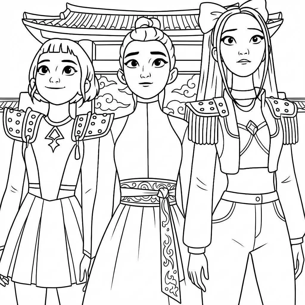 Desenho das Guerreiras do K-Pop para colorir