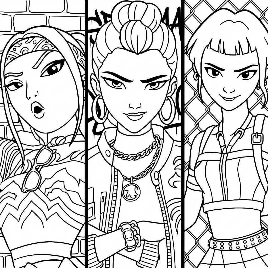 Desenho das Guerreiras do K-Pop para colorir
