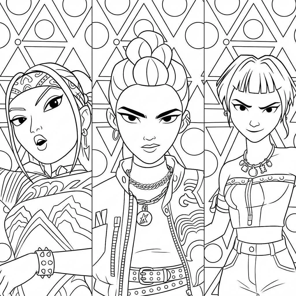 Desenho das Guerreiras do K-Pop para colorir