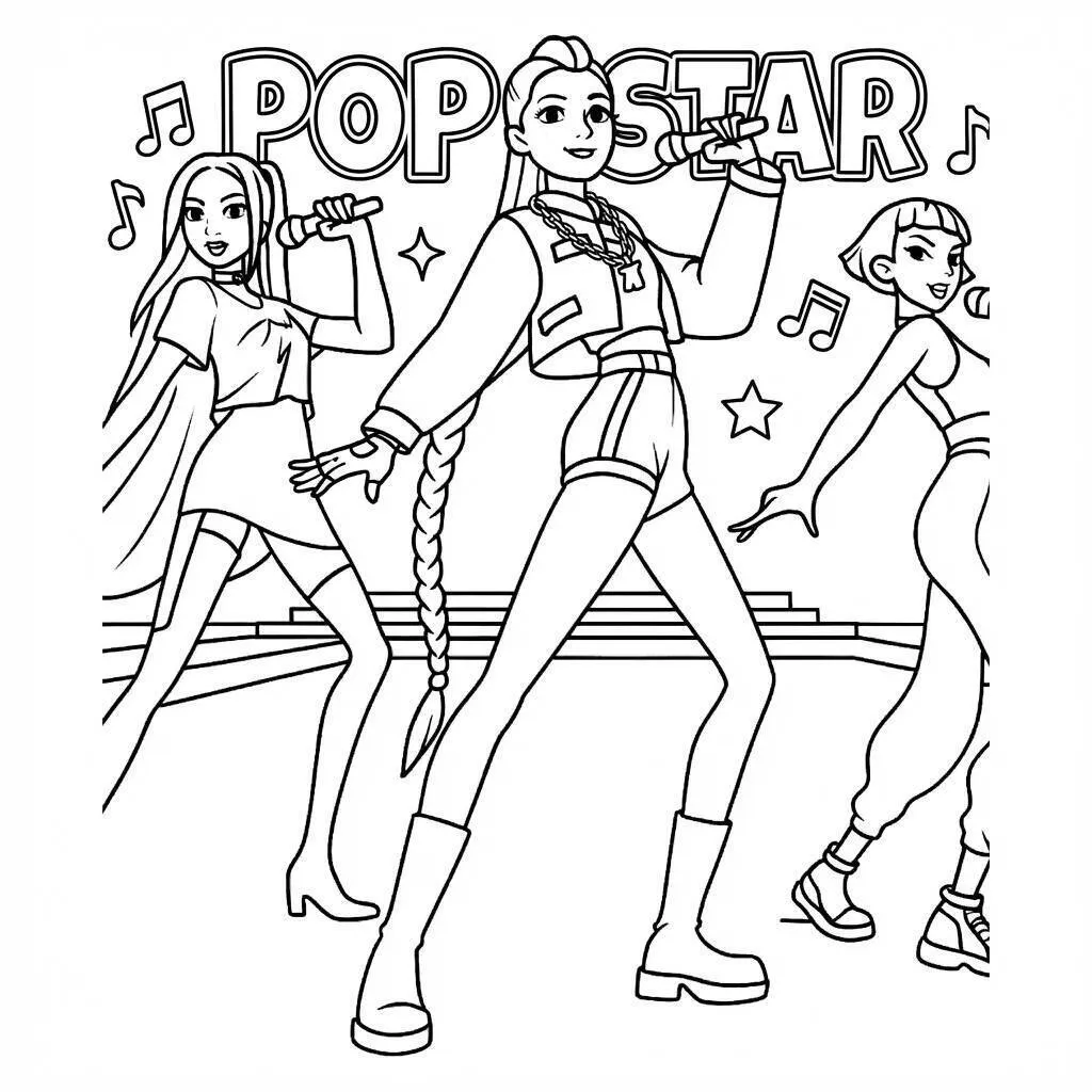 Desenho das Guerreiras do K-Pop para colorir