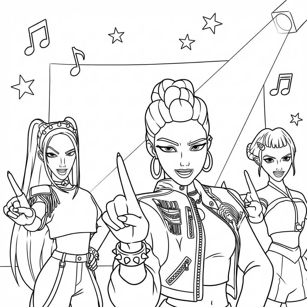 Desenho das Guerreiras do K-Pop para colorir