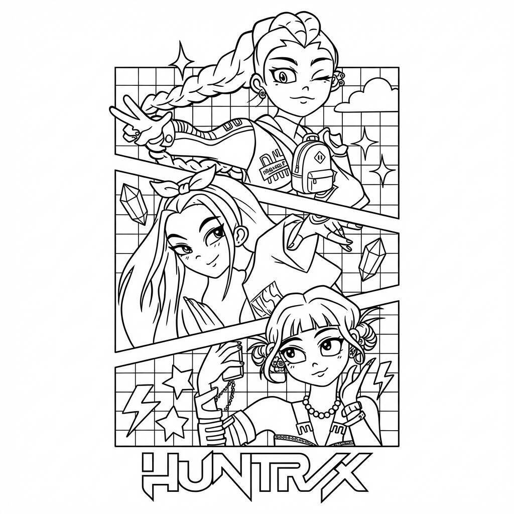 Desenho das Guerreiras do K-Pop para colorir