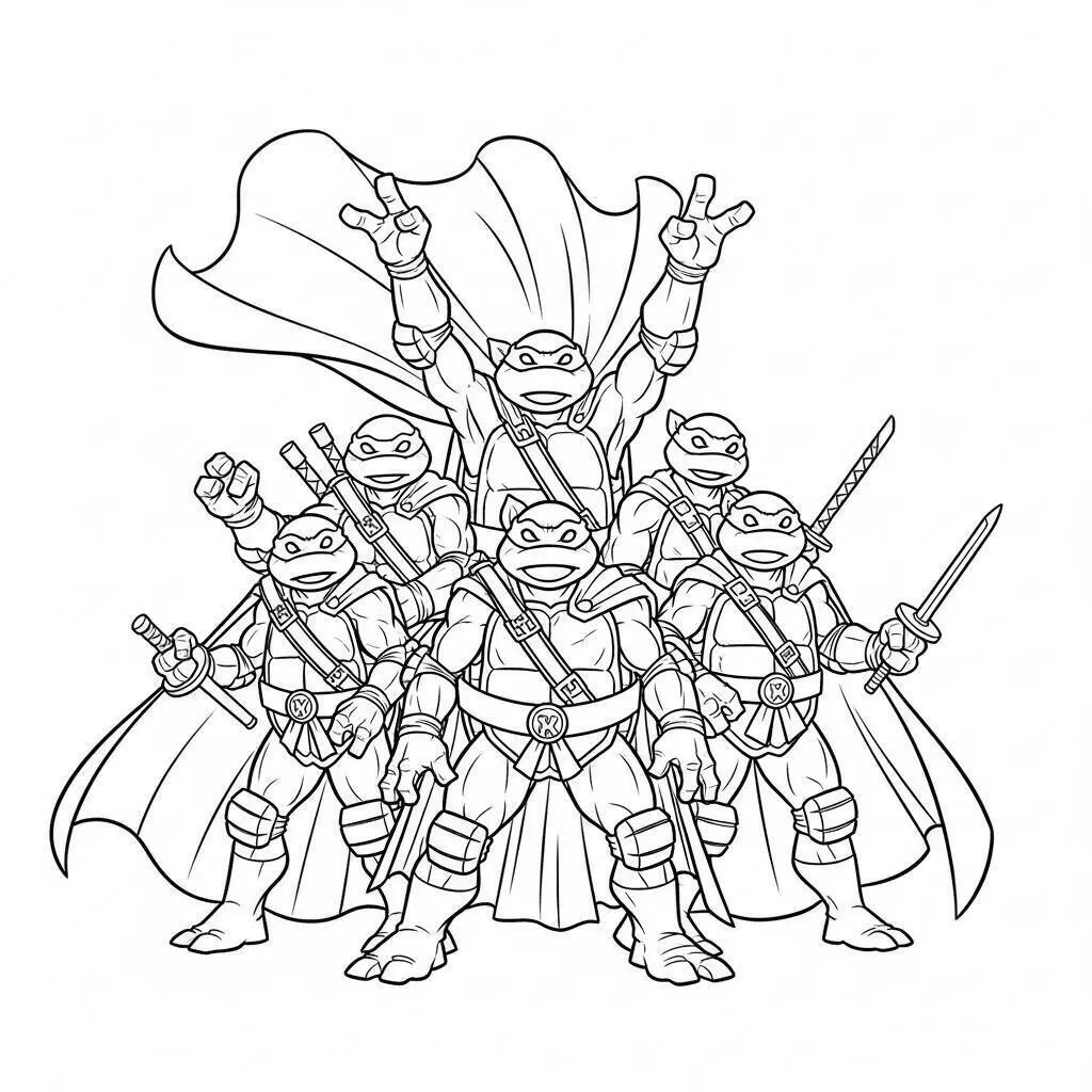 Desenho-das-Tartarugas-Ninja-como-Super-Herois-para-Colorir Coloriage Tortues Ninja en super-héros