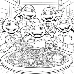 Coloriage Tortues Ninja et Pizza