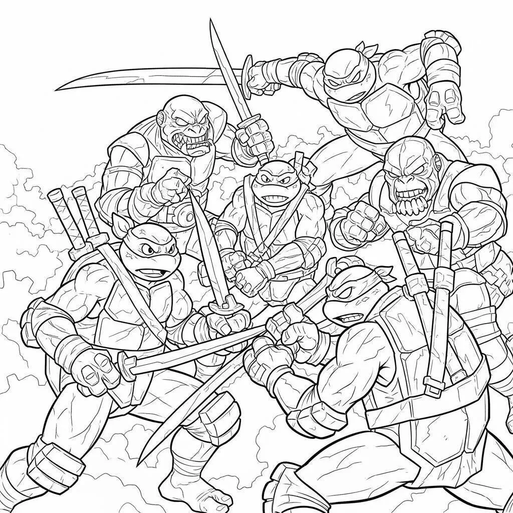Desenho das Tartarugas Ninja e seus Inimigos para Colorir