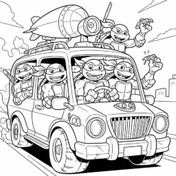 Coloriage Tortues Ninja dans une voiture