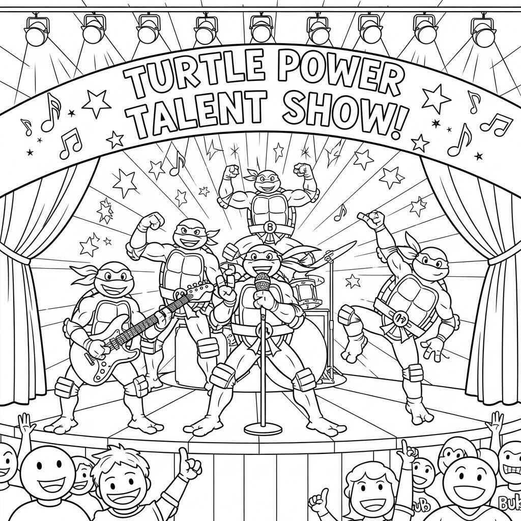 Wojownicze Żółwie Ninja w konkursie talentów – kolorowanka
