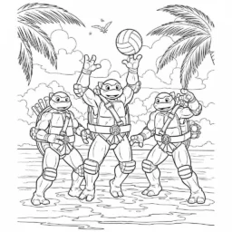 Coloriage Tortues Ninja sur la plage