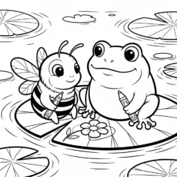 Desenho de Abelha com Amigo Sapo para Colorir