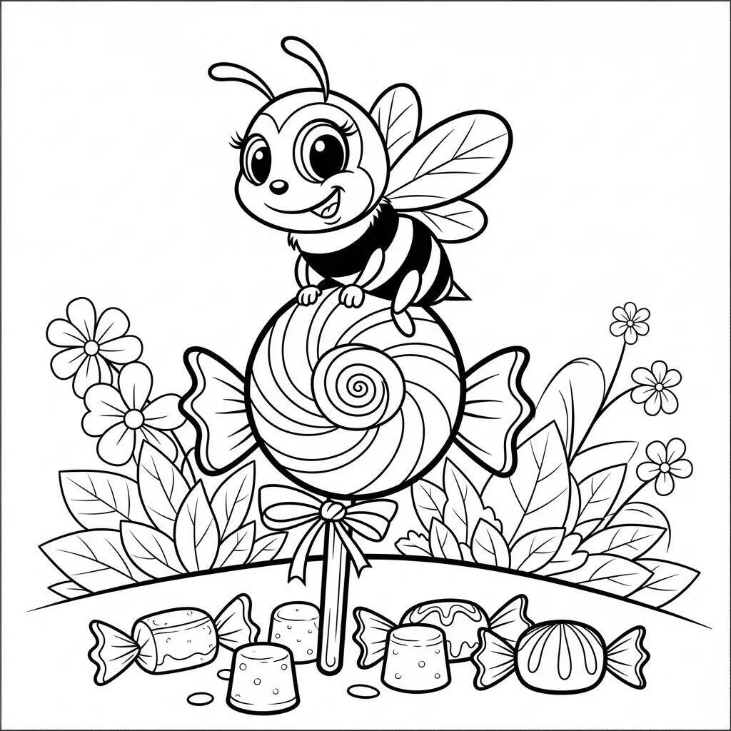 Desenho de Abelha com Bombom para Colorir