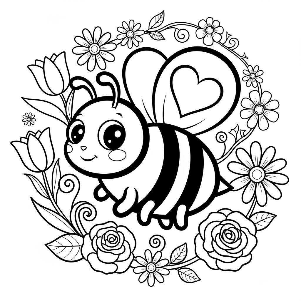 Desenho de Abelha com Coração para Colorir