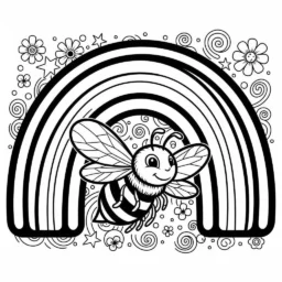 Desenho de Abelha e Arco-íris para Colorir