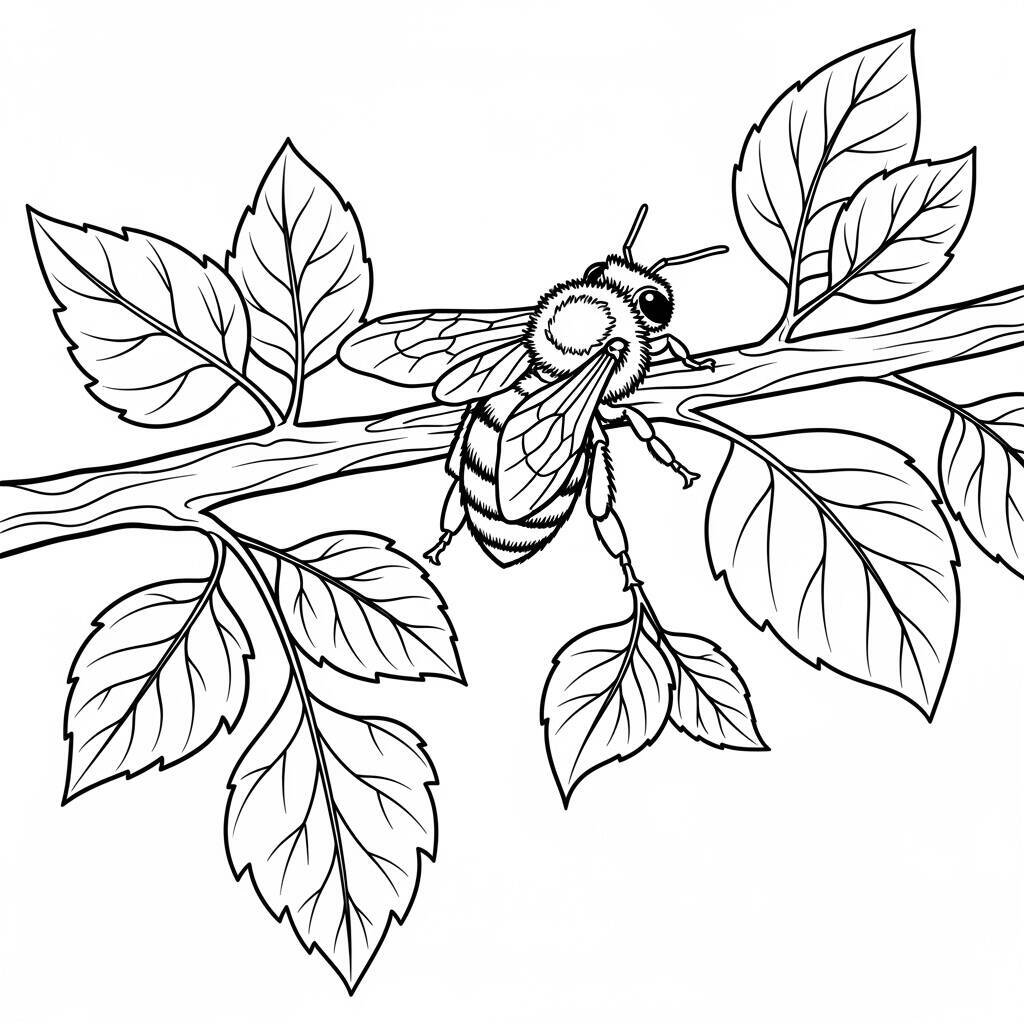 Desenho de Abelha e Árvore para Colorir