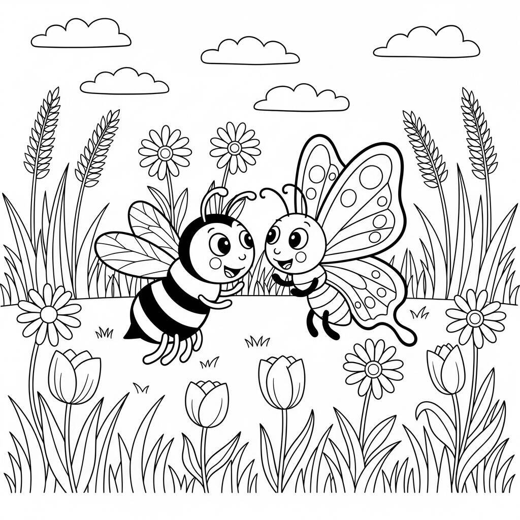 Desenho de Abelha e Borboleta para Colorir