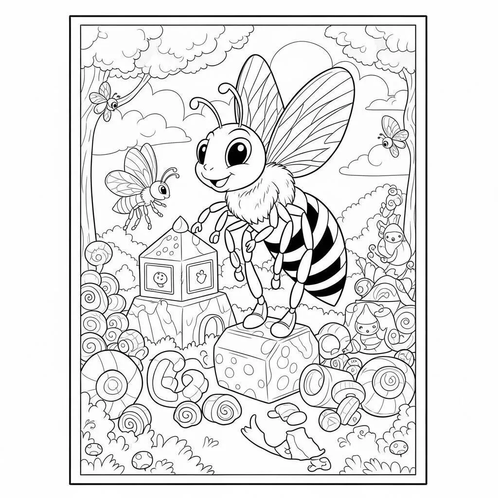 Desenho de Abelha e Brinquedos para Colorir