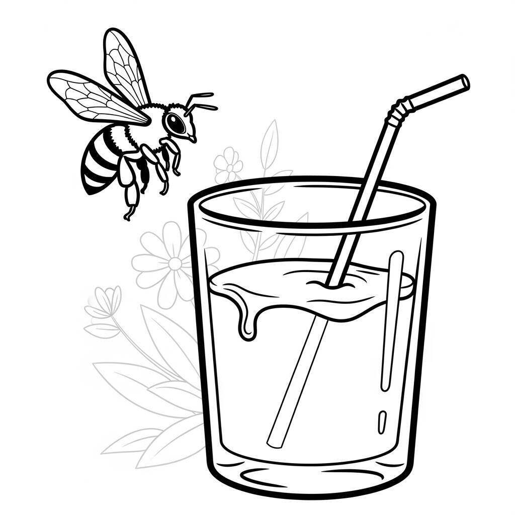 Desenho de Abelha e Cerveja para Colorir