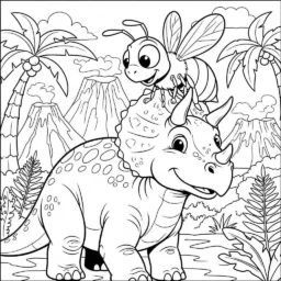 Desenho de Abelha e Dinossauro para Colorir