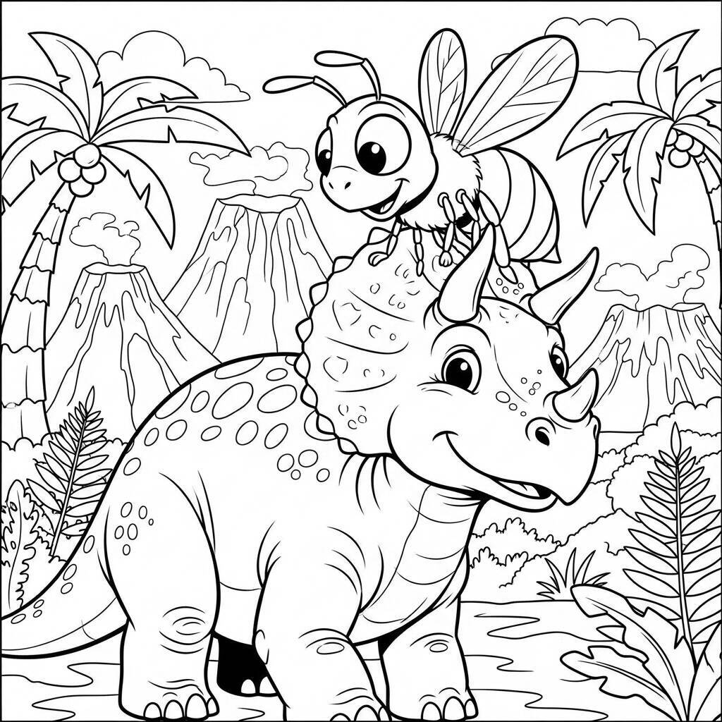 Desenho de Abelha e Dinossauro para Colorir