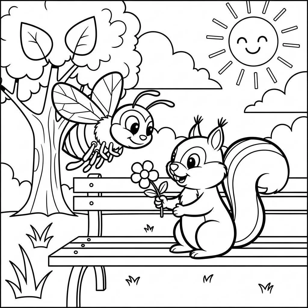 Desenho de Abelha e Esquilo para Colorir