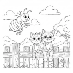 Desenho de Abelha e Gato para Colorir