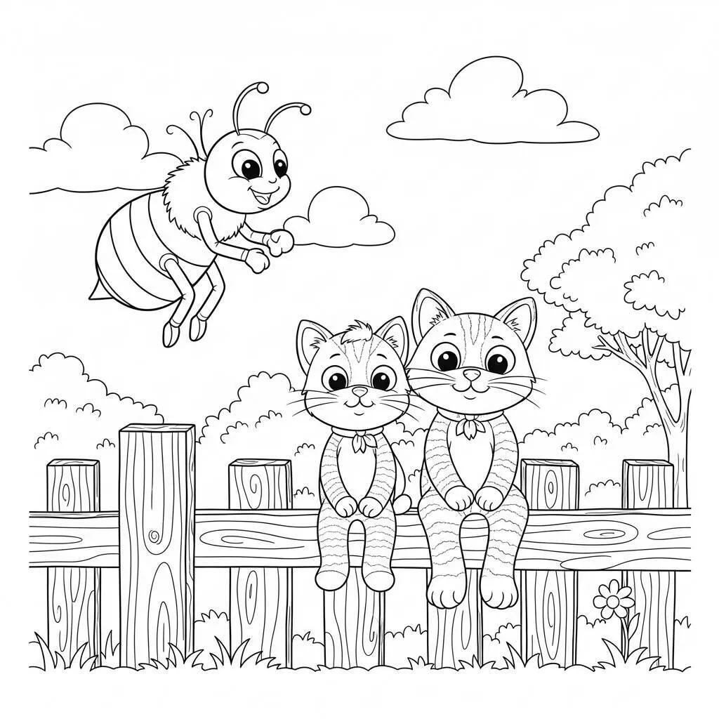 Desenho-de-Abelha-e-Gato-para-Colorir Desenho de Abelha e Gato para Colorir