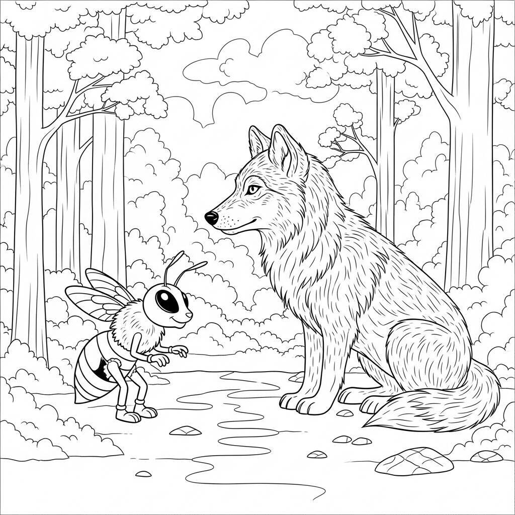 Desenho de Abelha e Lobo para Colorir