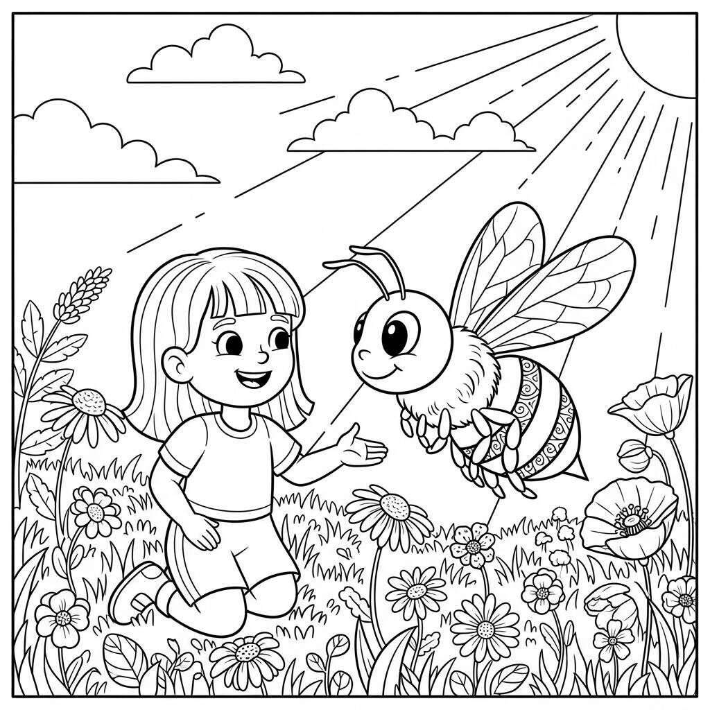 Desenho de Abelha e Mariana para Colorir