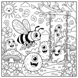 Desenho de Abelha e Monstros para Colorir