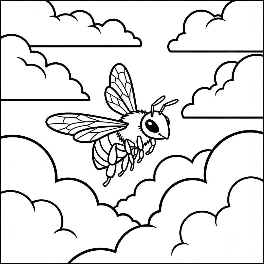 Desenho de Abelha e Nuvens para Colorir